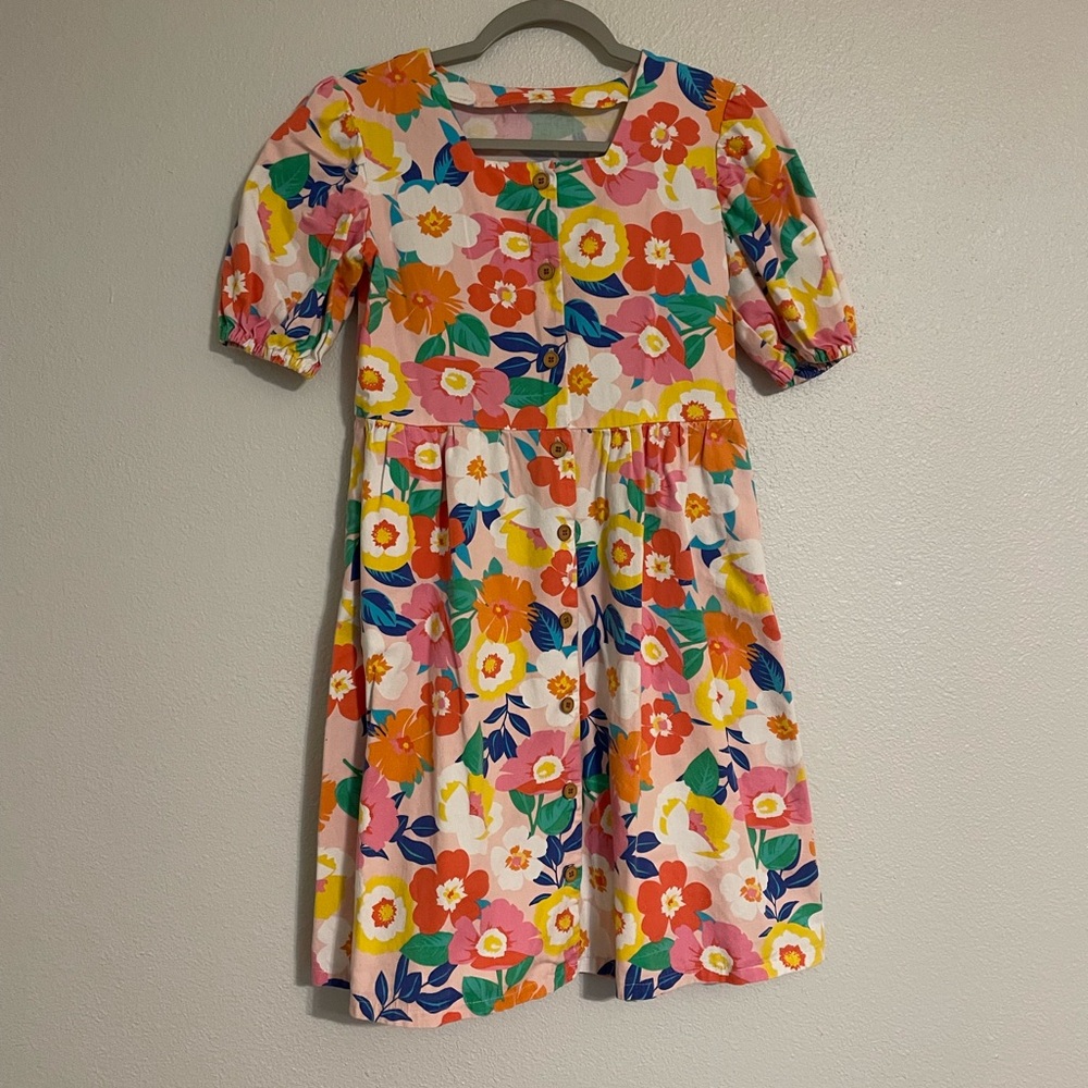 Handmade Girls Floral Twill Dress - Multicolor